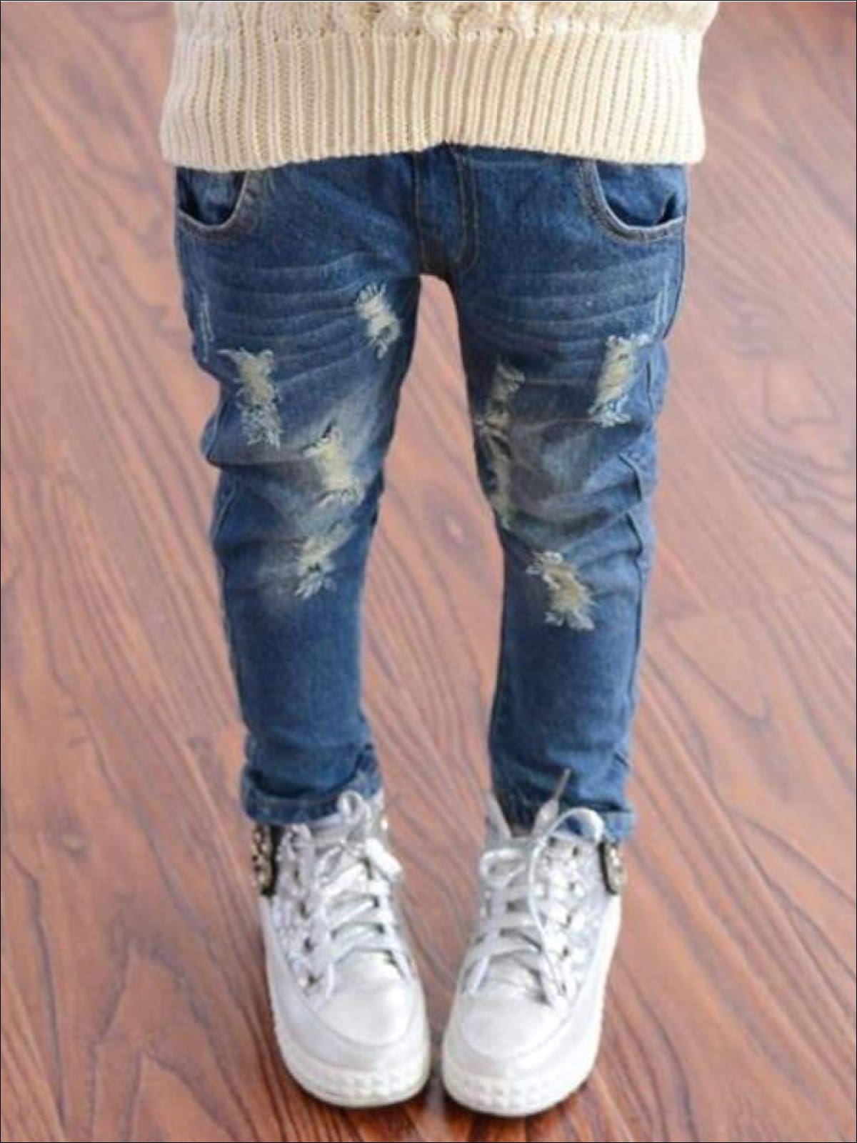 Kids Denim Clothes | Distressed Boyfriend Fit Jeans | Mia Belle Girls