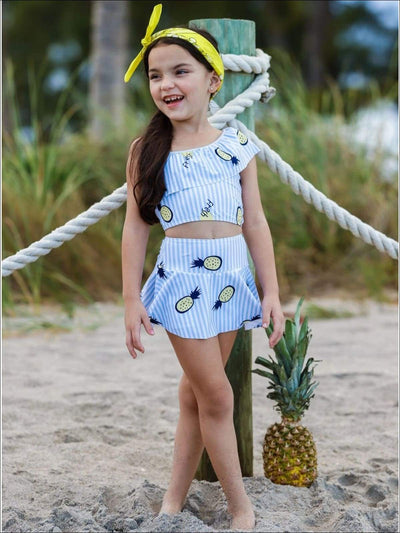 Kids Swimsuits | Girls Pineapple Stripe Skirted Two Piece Swimsuit
