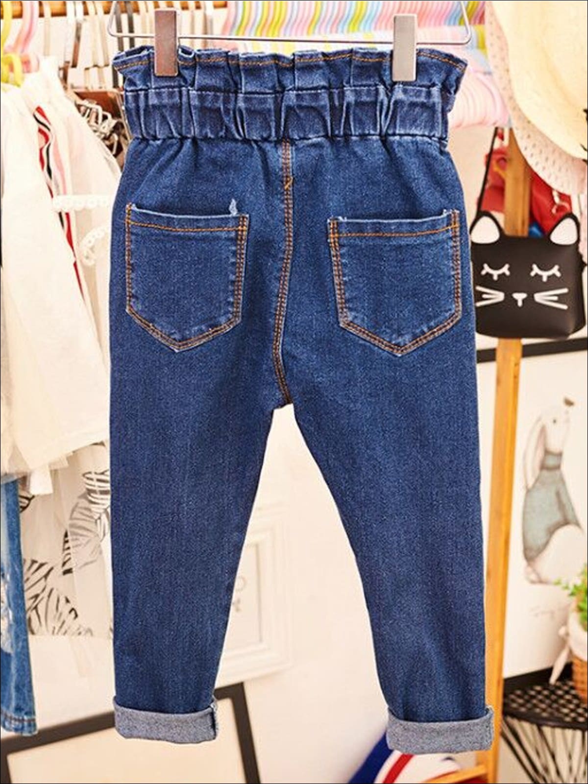 Kids Denim Clothes | Ruffled High Waist Jeans | Mia Belle Girls