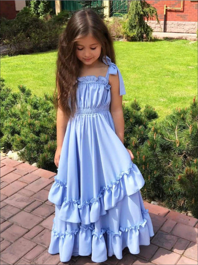 Girls Blue Ruffled Maxi Dress - Girls Spring Casual Dress