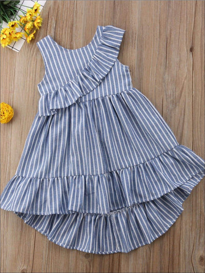 Toddler Spring Dresses | Girls Sleeveless Blue Pinstripe Hi-Low Dress
