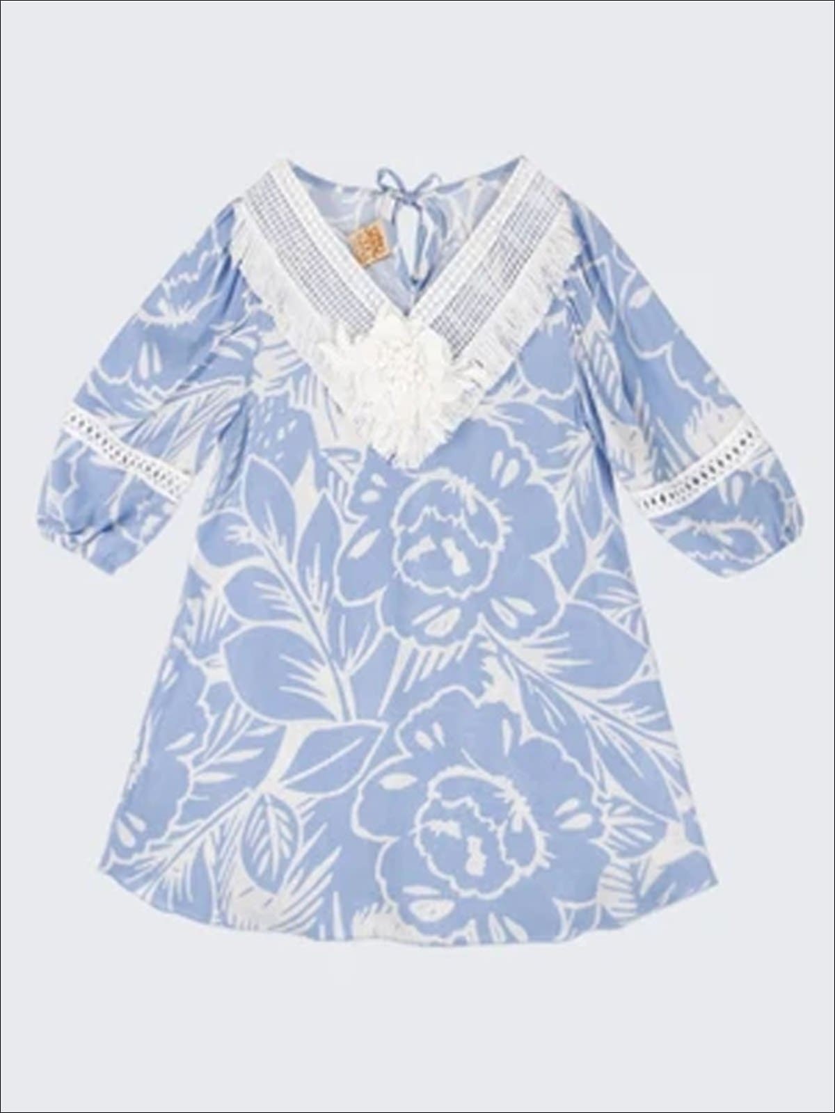 Toddler Resort Wear | Girls Blue Tropical Floral Crochet Collar Tunic