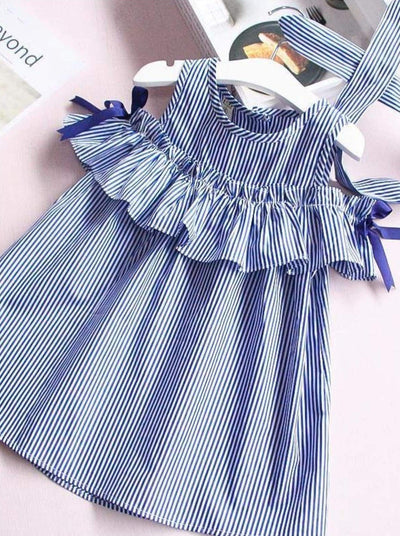 Resort Girls Outfits | Toddler Pinstriped Ruffled Cold-Shoulder Dress