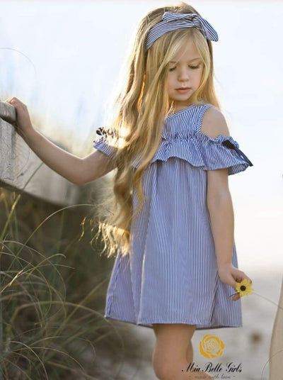 Resort Girls Outfits | Toddler Pinstriped Ruffled Cold-Shoulder Dress