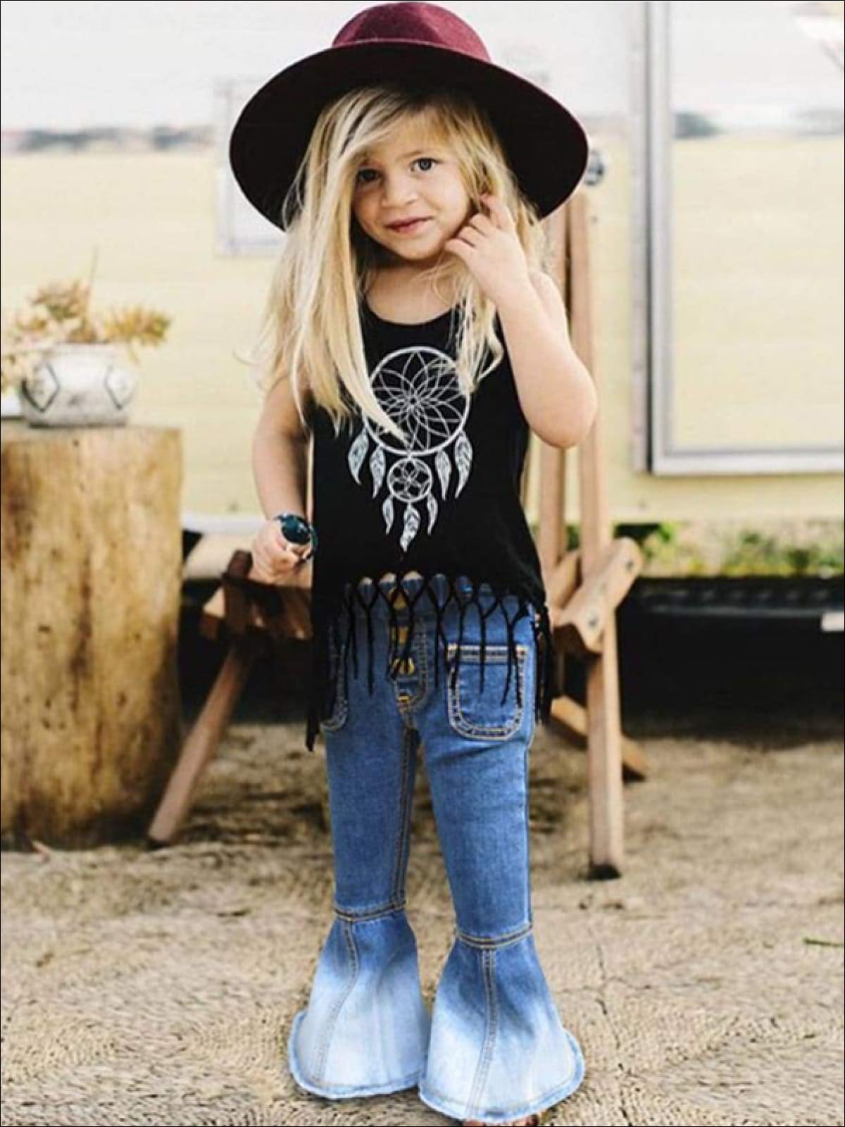 Kids Denim Clothes | Flared Bell Bottom Ombre Jeans | Mia Belle Girls