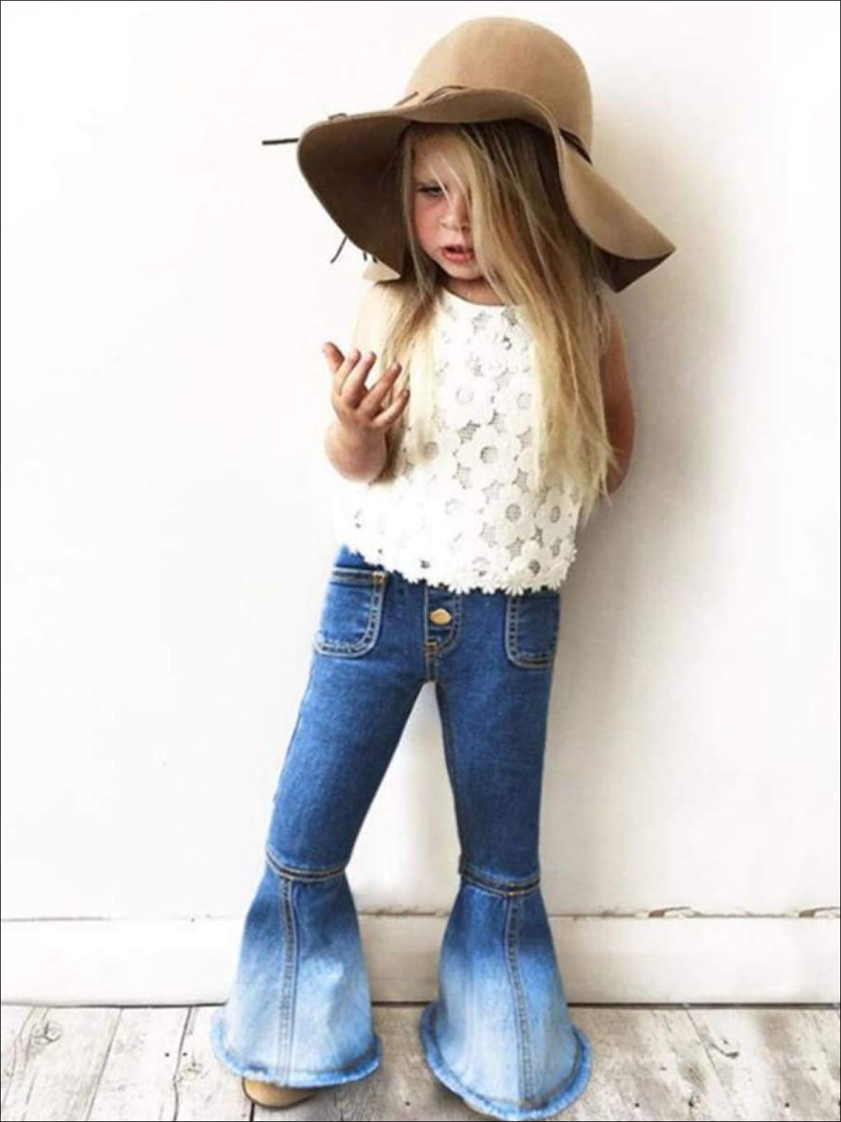 Kids Denim Clothes | Flared Bell Bottom Ombre Jeans | Mia Belle Girls