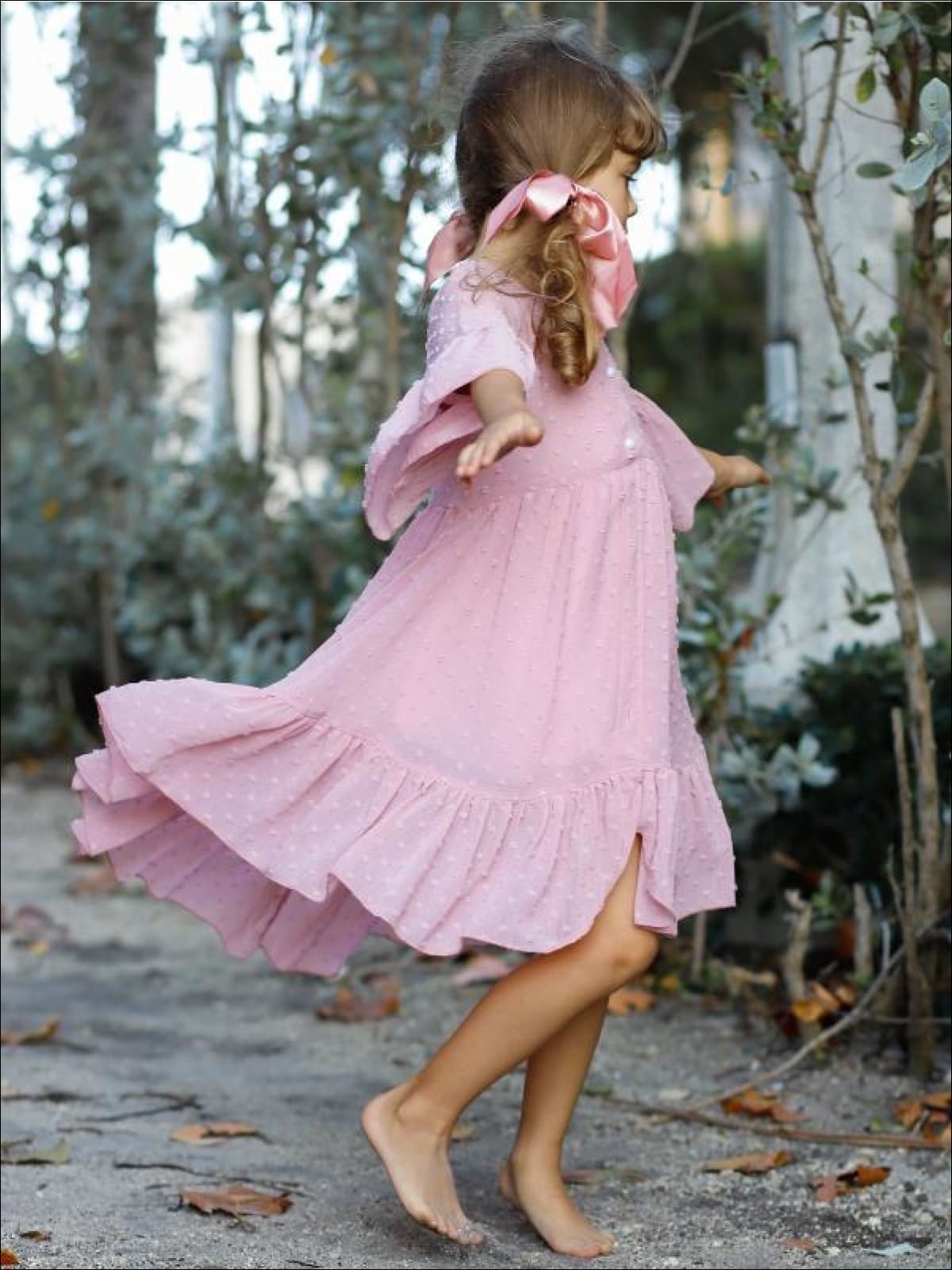 Girls Bohemian Button-Up Ruffle Hi-Low Dress - Girls Spring Casual Dress