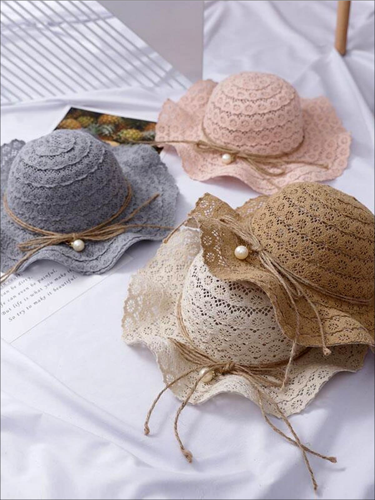 Girls Boho Floppy Straw Hat With Pearl Embellishment - Girls Hats