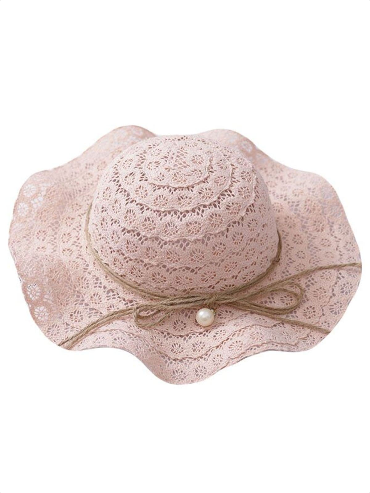 Girls Boho Floppy Straw Hat With Pearl Embellishment - Pink - Girls Hats