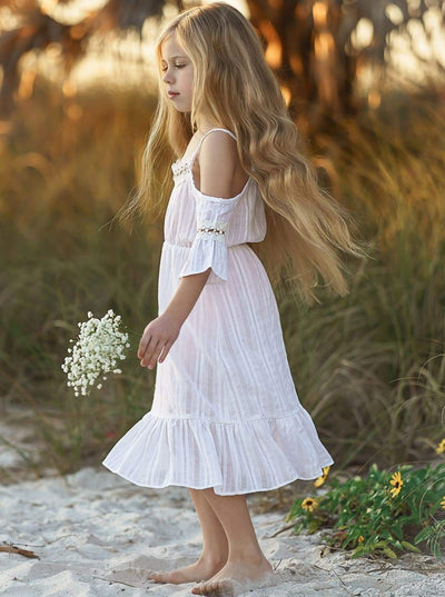 Toddler Spring Dresses | Girls Boho Lace Cold Shoulder Maxi Dress