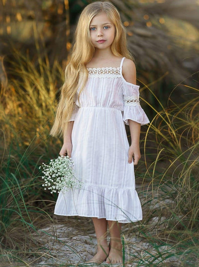 Toddler Spring Dresses | Girls Boho Lace Cold Shoulder Maxi Dress