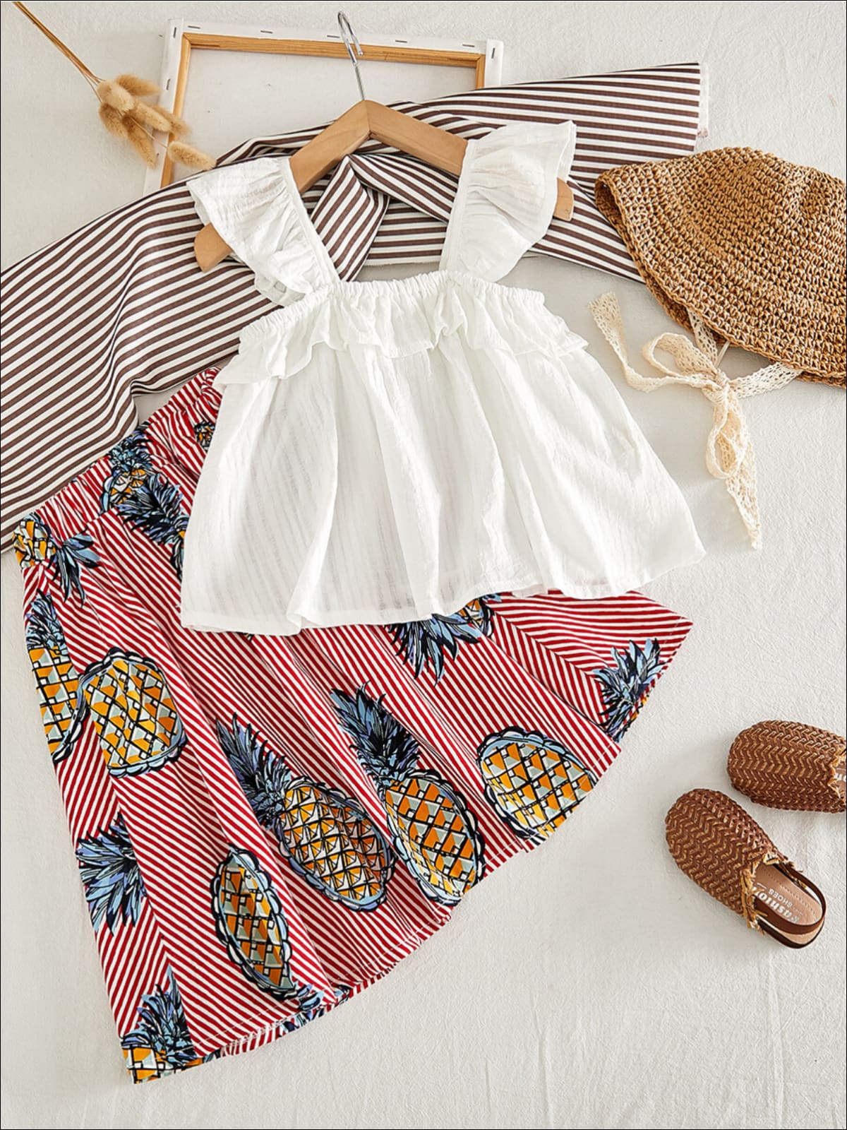 Mia Belle Girls Blouse & Pineapple Striped Skirt | Resort Wear