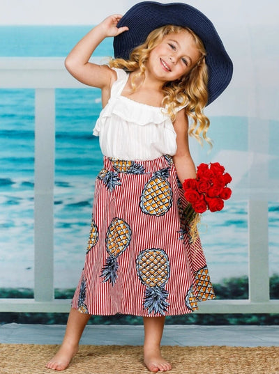 Girls Spring Outfits | Boho Ruffled Blouse & Pineapple Striped Skirt