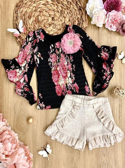 Toddler Spring Outfits | Girls Boho Ruffled Sleeve Tunic & Shorts Set