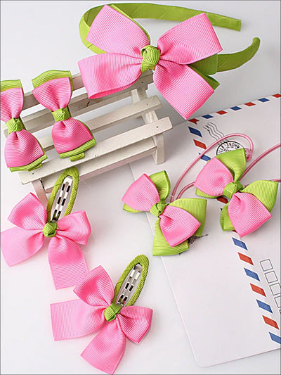 Girls Bow Embellished Hair Accessories Set - Green - Girls Accessories