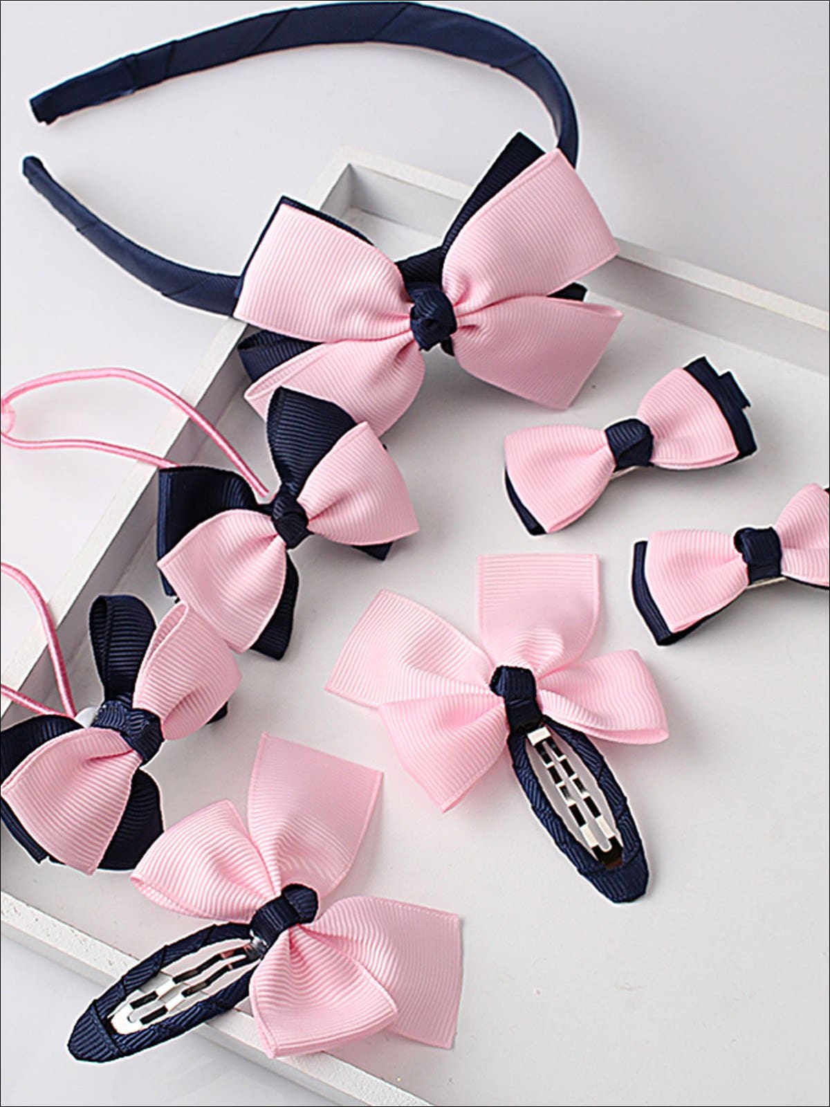 Girls Bow Embellished Hair Accessories Set - Navy - Girls Accessories