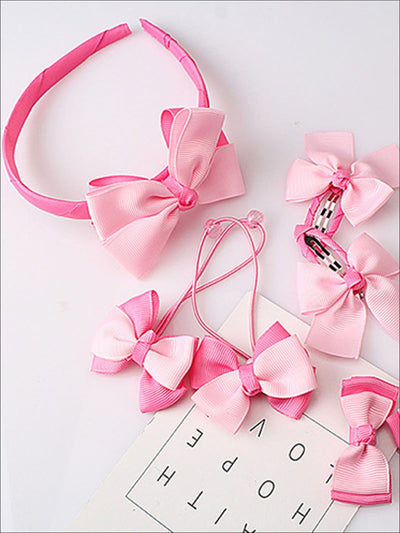 Girls Bow Embellished Hair Accessories Set - Pink - Girls Accessories