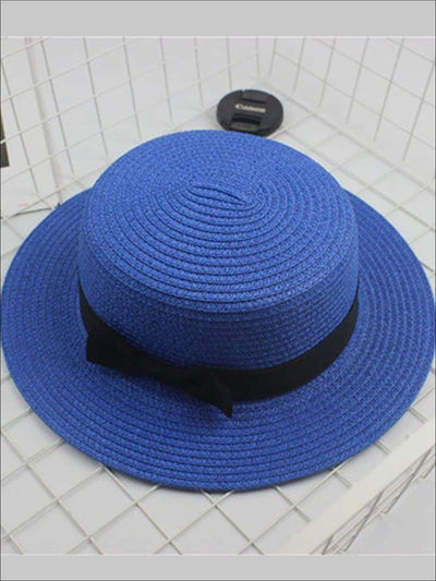 Girls Bow Embellished Straw Hat - Blue / child size (50-52cm) - Girls Accessories