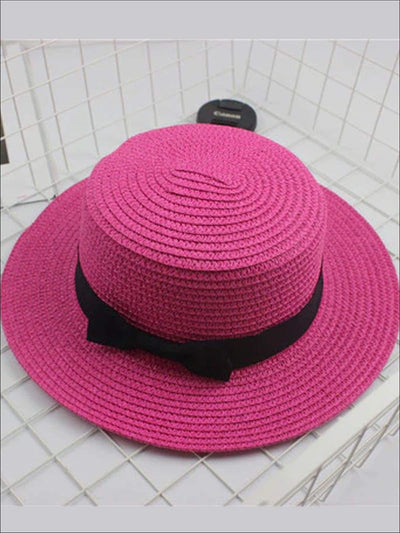 Girls Bow Embellished Straw Hat - Hot Pink / child size (50-52cm) - Girls Accessories