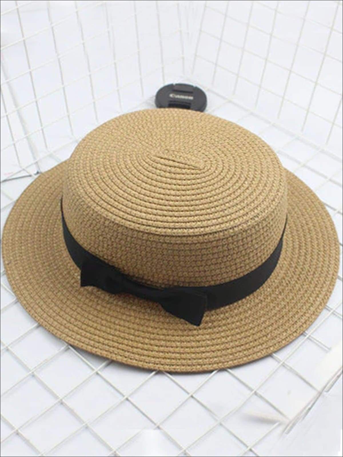 Girls Bow Embellished Straw Hat - Light Brown / child size (50-52cm) - Girls Accessories