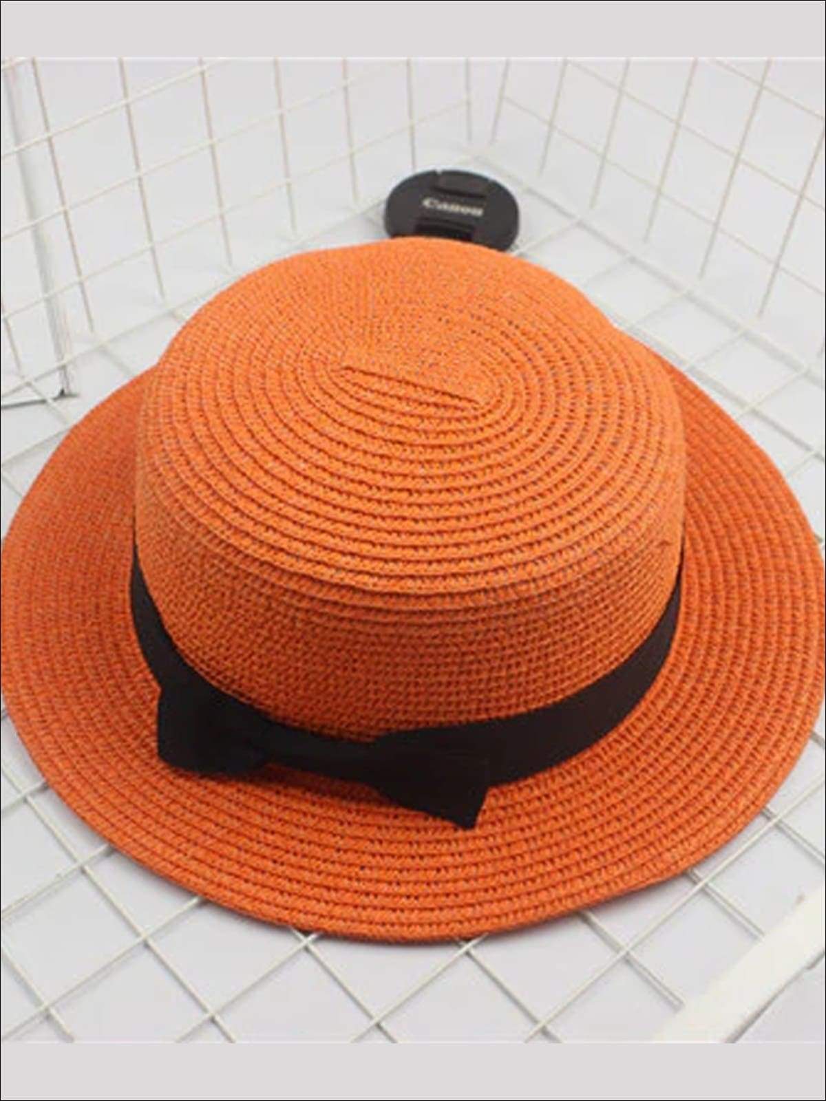 Girls Bow Embellished Straw Hat - Orange / child size (50-52cm) - Girls Accessories