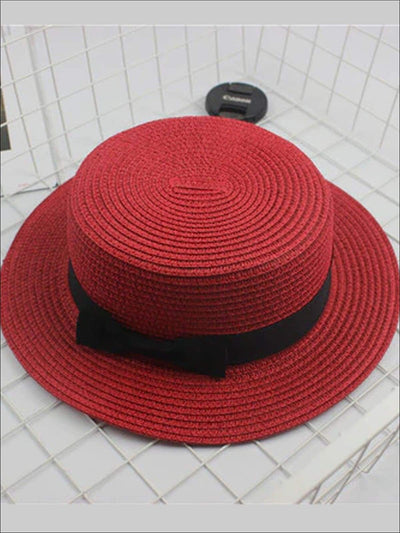 Girls Bow Embellished Straw Hat - Red / child size (50-52cm) - Girls Accessories