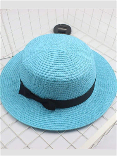 Girls Bow Embellished Straw Hat - Sky Blue / child size (50-52cm) - Girls Accessories