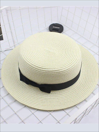 Girls Bow Embellished Straw Hat - White / child size (50-52cm) - Girls Accessories
