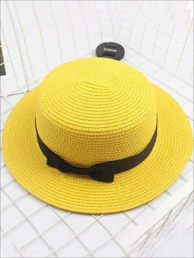 Girls Bow Embellished Straw Hat - Yellow / child size (50-52cm) - Girls Accessories