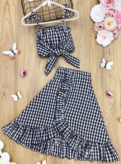 Toddler Spring Outfits | Girls Plaid Crop Top & Ruffled Wrap Skirt