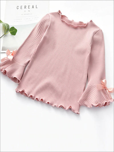 Girls Bow Tie Flare Sleeve Top - Pink / 2T - Girls Fall Top