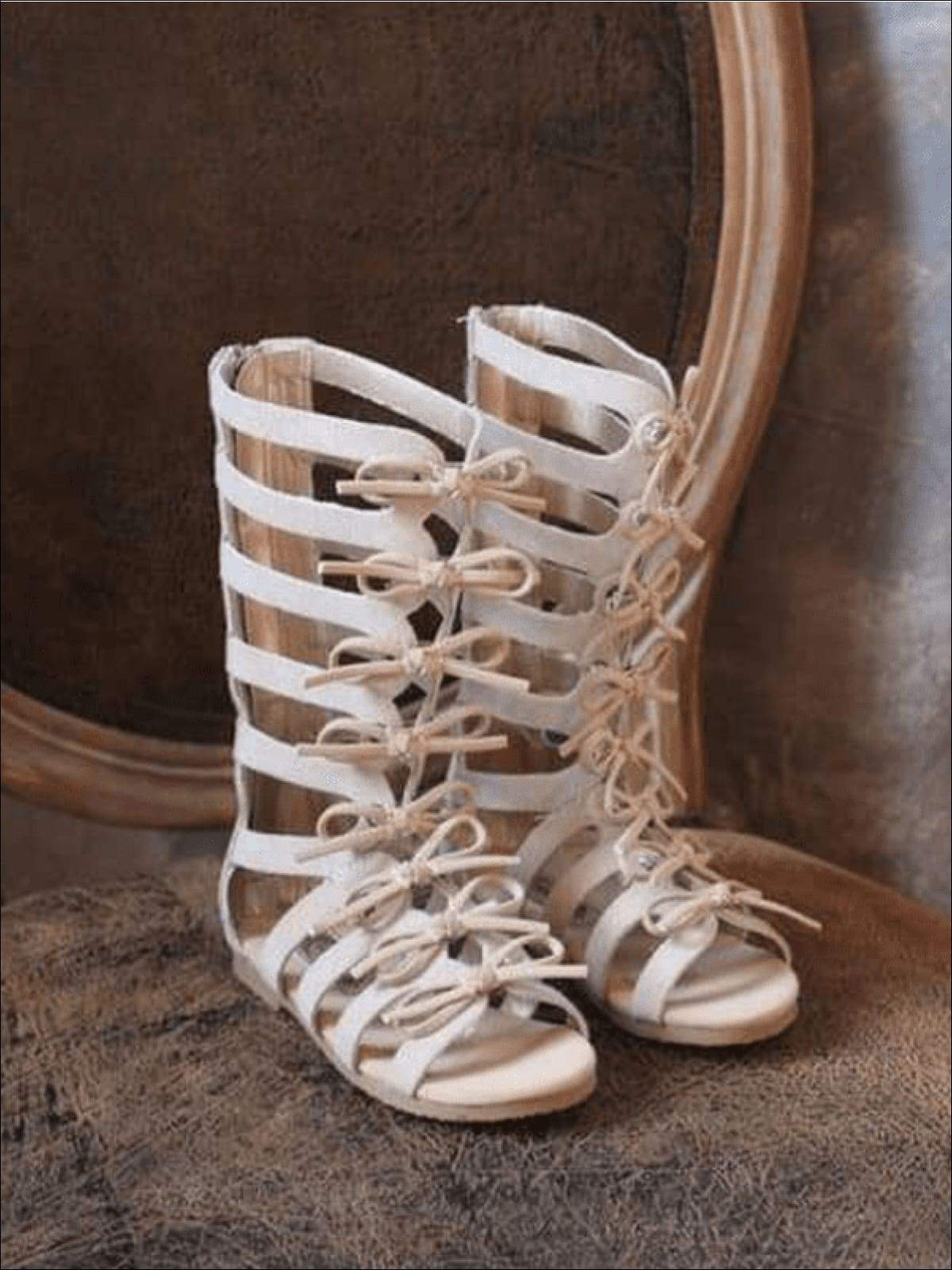 Girls Bow Tie Gladiator Sandals - Beige / 1 - Girls Sandals