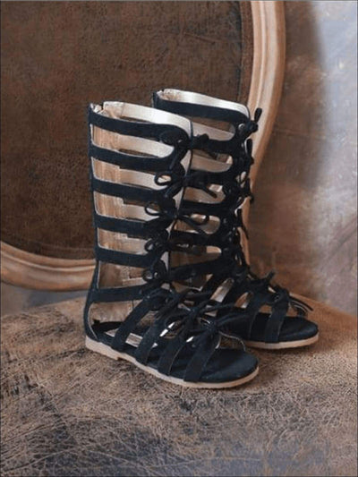Girls Bow Tie Gladiator Sandals - Black / 1 - Girls Sandals