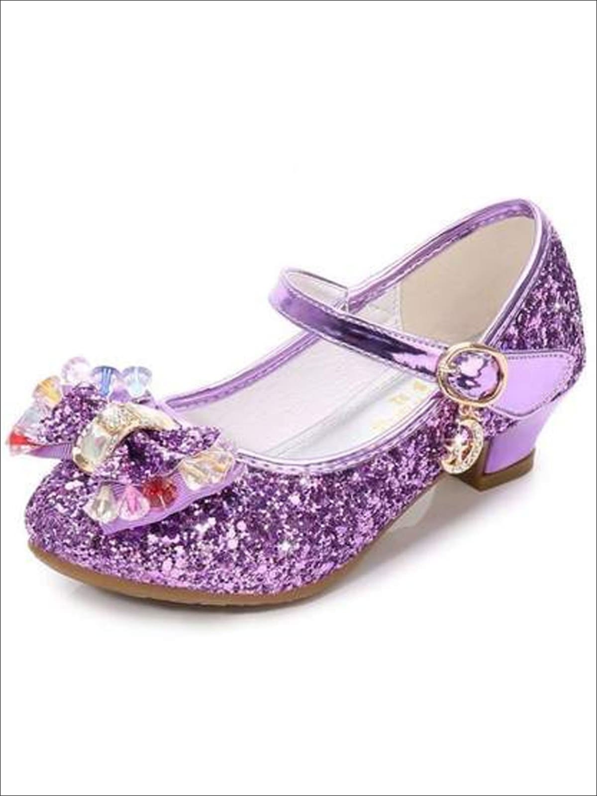 Girls Gem Bow Tie Glitter Princess Shoes By Liv and Mia - Purple / 1 - Girls Flats