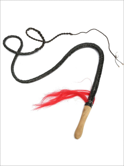 Girls Braided Synthetic Leather Wood Handle Stock Whip - Black - Girls Halloween Costume