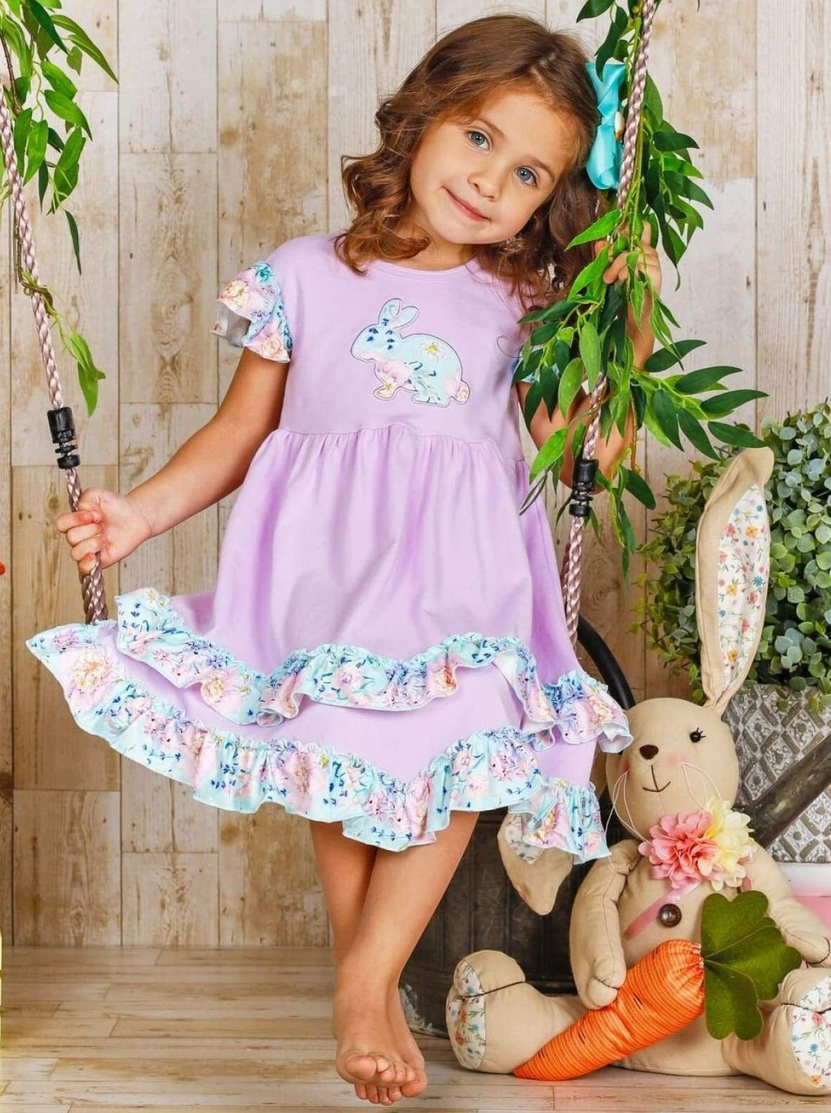 Mia Belle Girls Bunny Ruffle Tiered Midi Dress | Easter Dresses