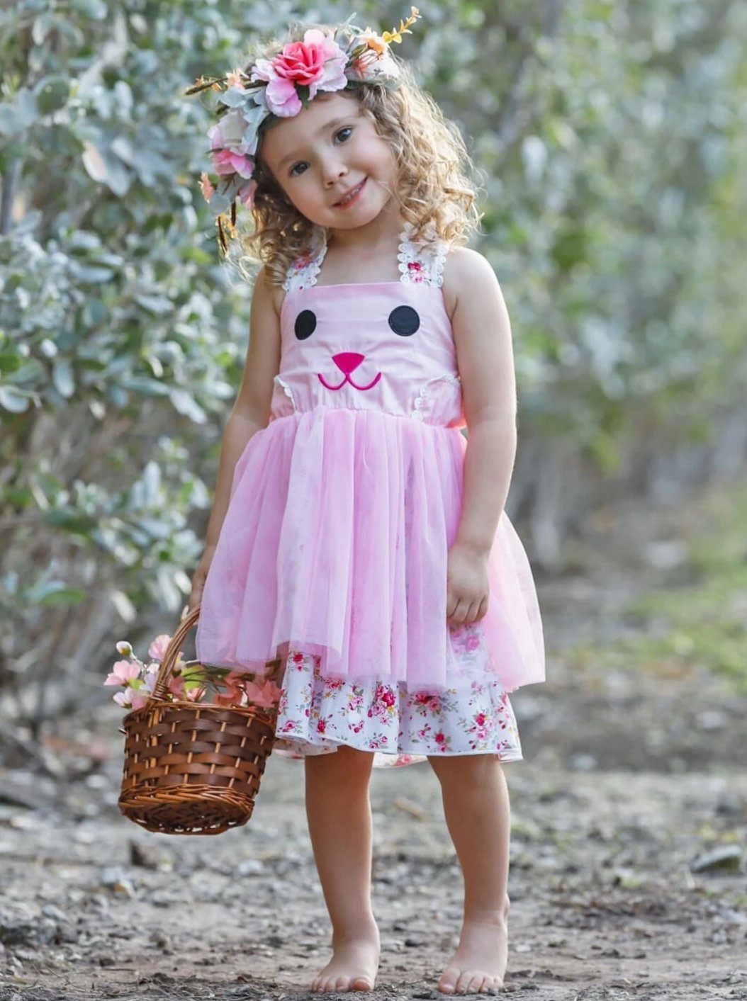 Girls Bunny Floral Tulle Tutu Dress - Girls Spring Casual Dress