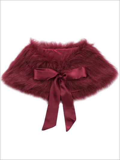 Girls Burgundy Faux Fur Princess Cloak/Bolero - Burgundy / 25cm/10.0 18cm/7.0 - Girls Halloween Costume