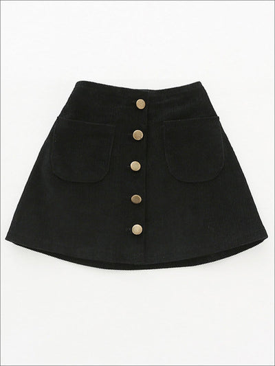 Girls Buttoned Corduroy A-Line Skirt - Black / 2T - Girls Skirt