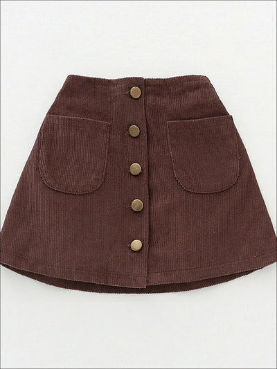 Girls Buttoned Corduroy A-Line Skirt - Brown / 2T - Girls Skirt