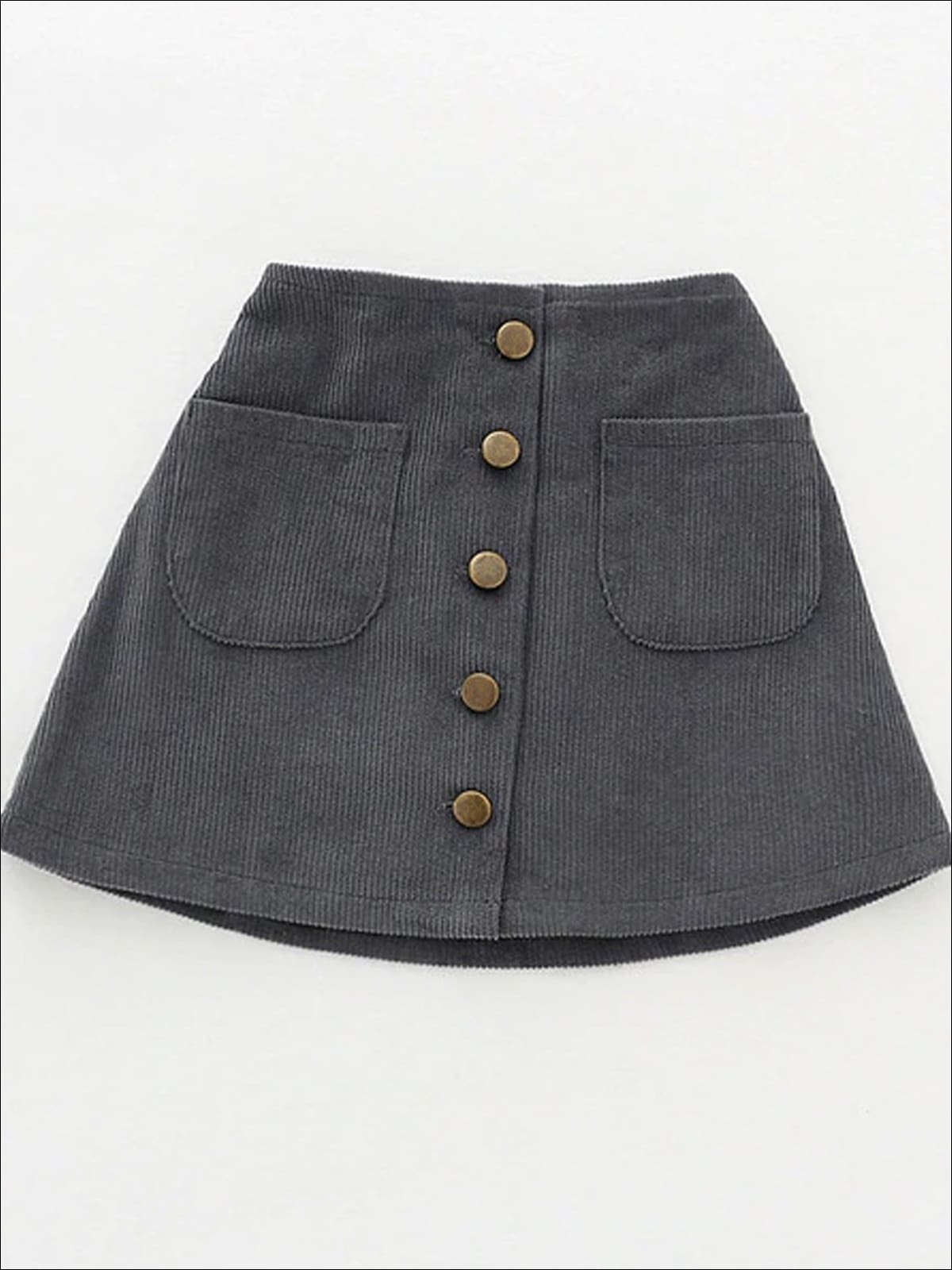 Girls Buttoned Corduroy A-Line Skirt - Gray / 2T - Girls Skirt