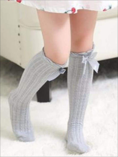 Girls Cable Knit Knee Socks with Bow (6 color options) - Girls Knee Socks