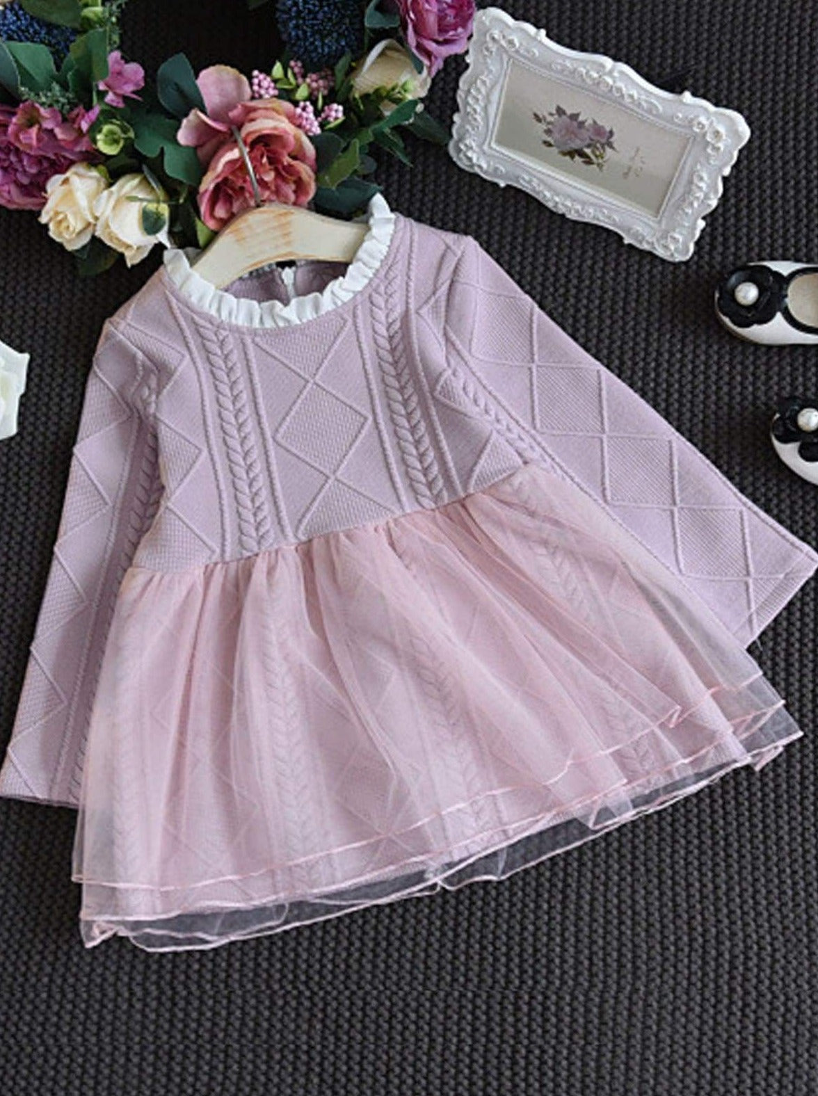 Pastel Princess Cable Knit Sweater Tutu Dress - Mia Belle Girls