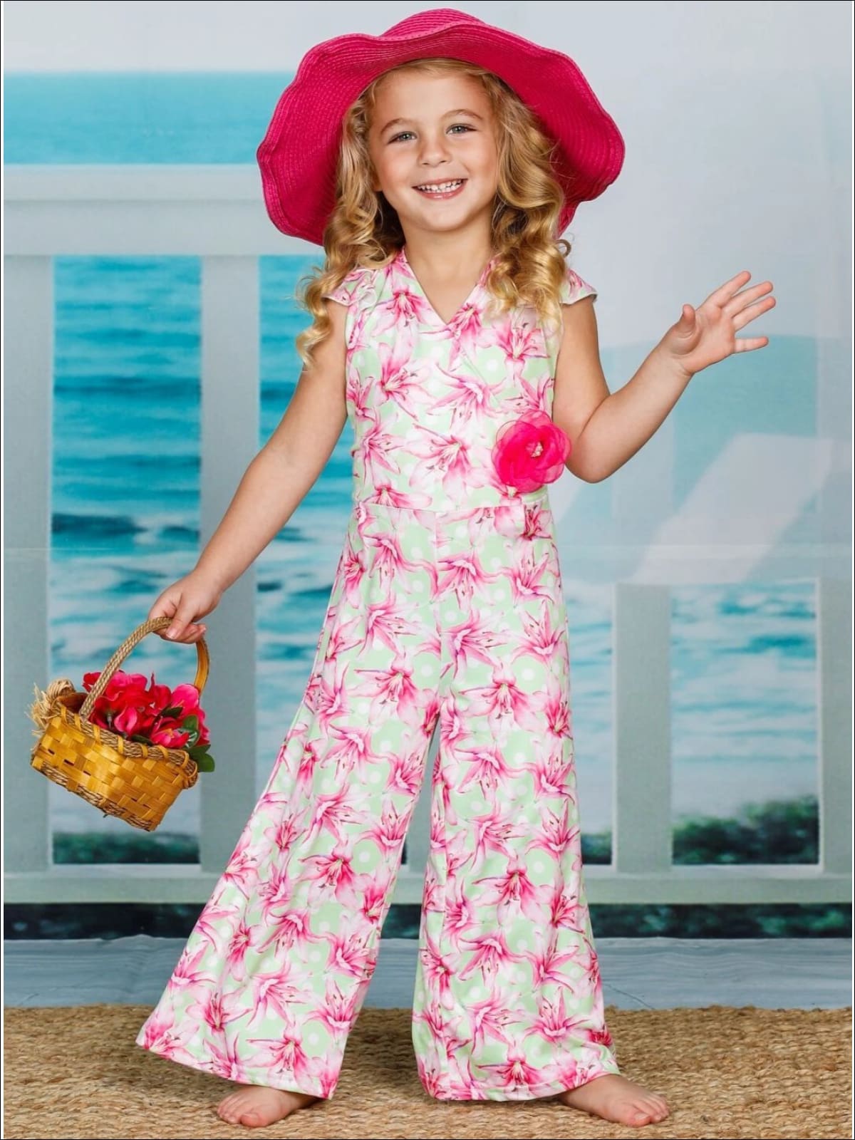 Little Girls Spring Outfits | Toddler Cap Sleeve Floral Print Jumpsuit