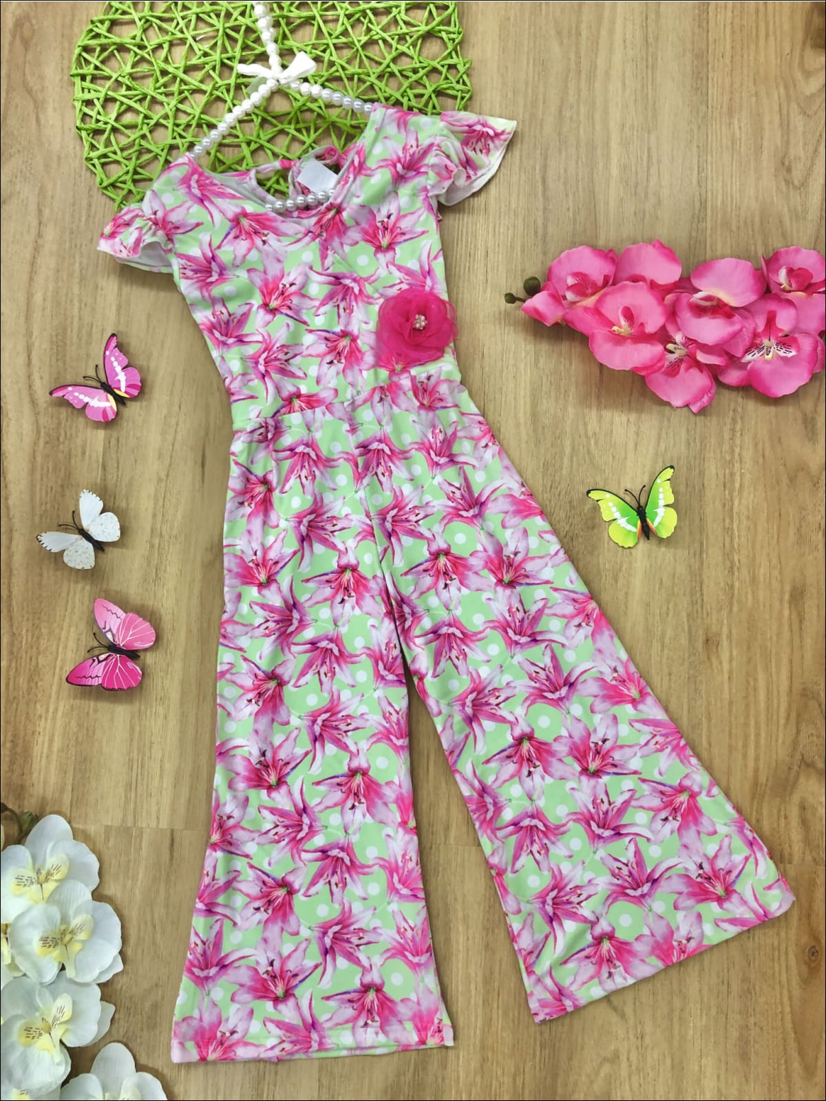 Little Girls Spring Outfits | Toddler Cap Sleeve Floral Print Jumpsuit