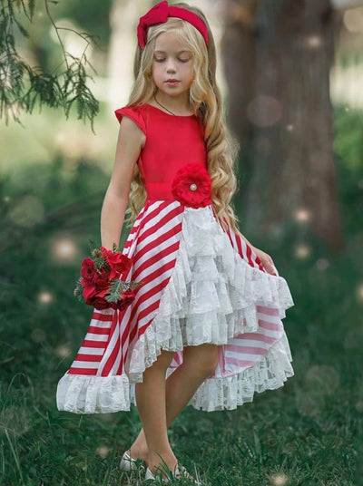 Girls Winter Dresses |  Cute Cap Sleeve Hi-Lo Ruffle Holiday Dress