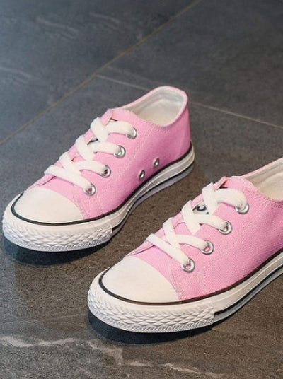 Back To School Shoes | Pink  Low Top Canvas Sneakers | Mia Belle Girls