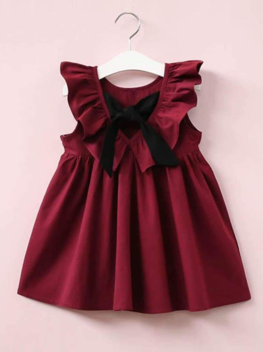 Girls Casual Ruffled Flutter Sleeve Dress with a Bow - Girls Spring Casual Dress