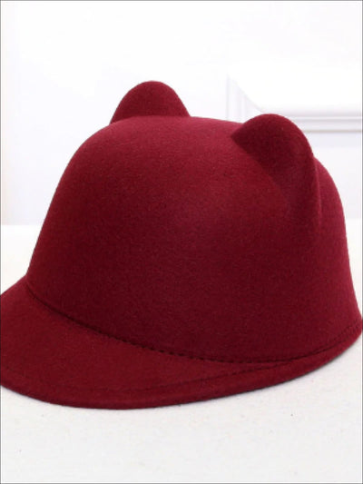 Girls Cat Ear Wool Hat - Burgundy / 22.5 inch - Girls HatGirls Accessories | Girls Cat Ear Fedora Hat |Mia Belle Girls Boutique