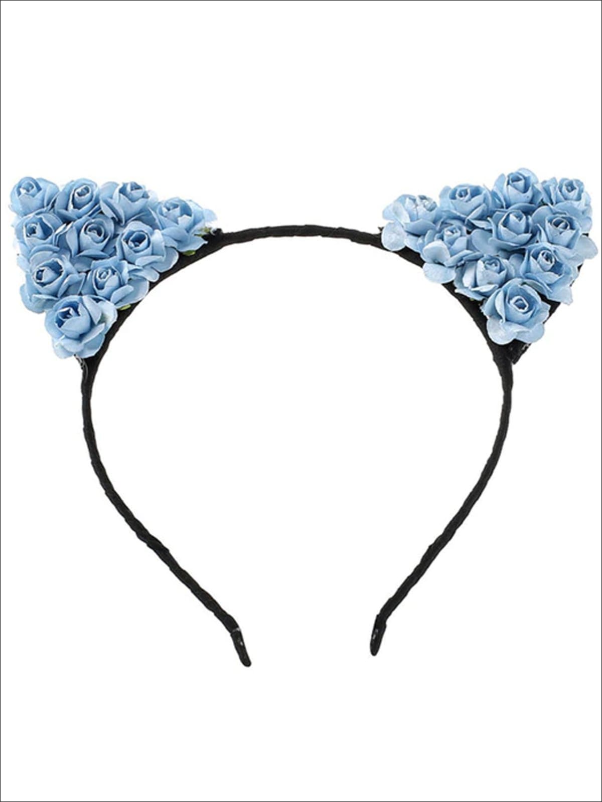 Girls Cat Ears Flower Embellished Headband - Blue - Hair Accessories